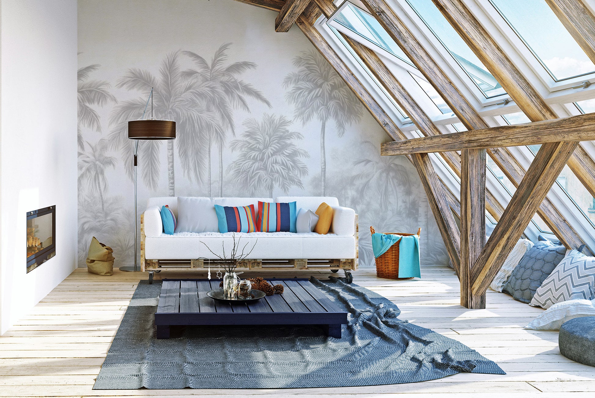 Dreamy beige palm trees mural for natural room decor
