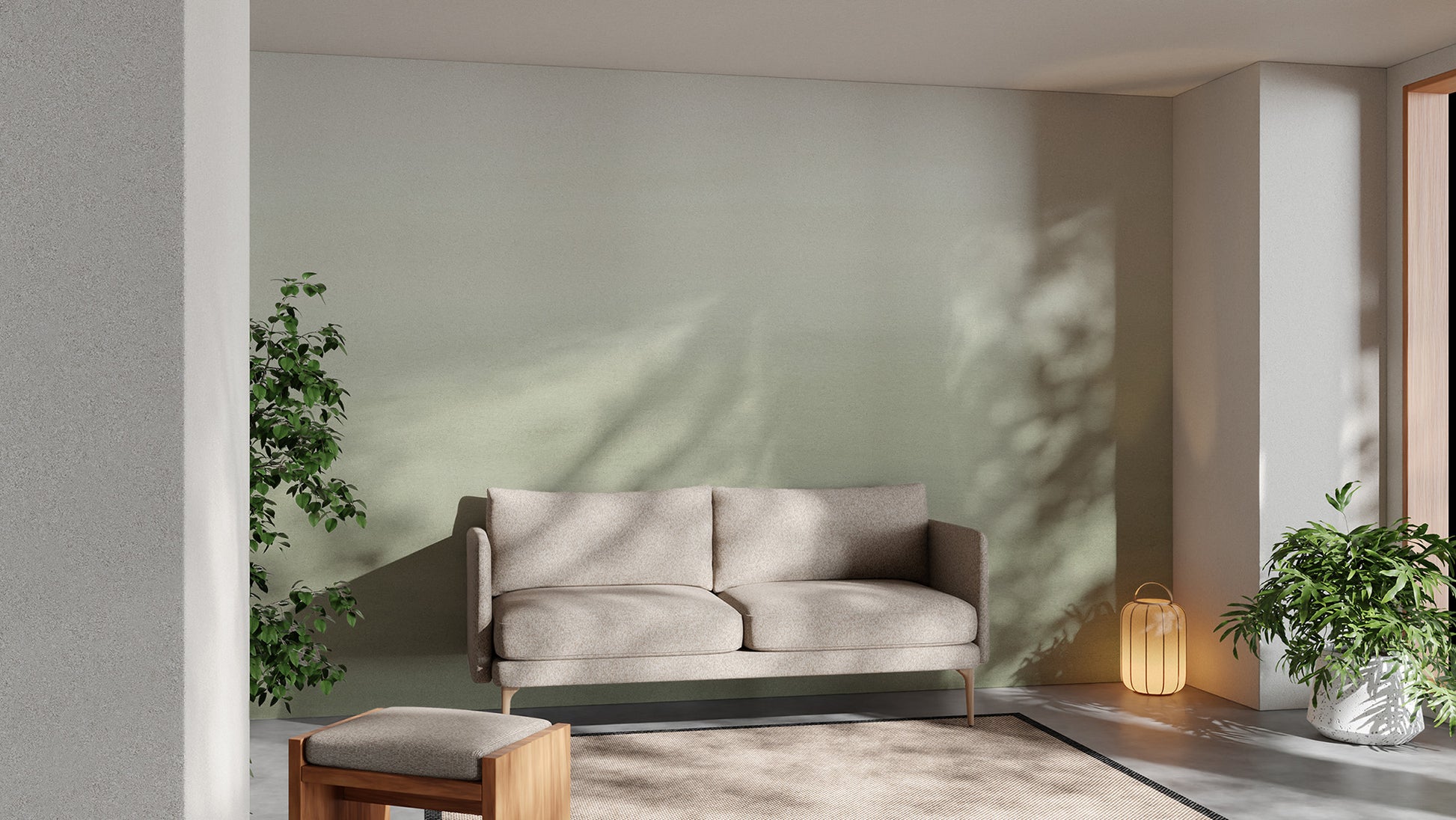 Modern ombre wall mural with subtle olive green transitions
