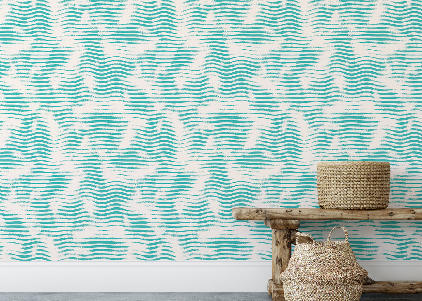 Aegean Teal Broken Stripe Grunge Wave Wallpaper For Walls