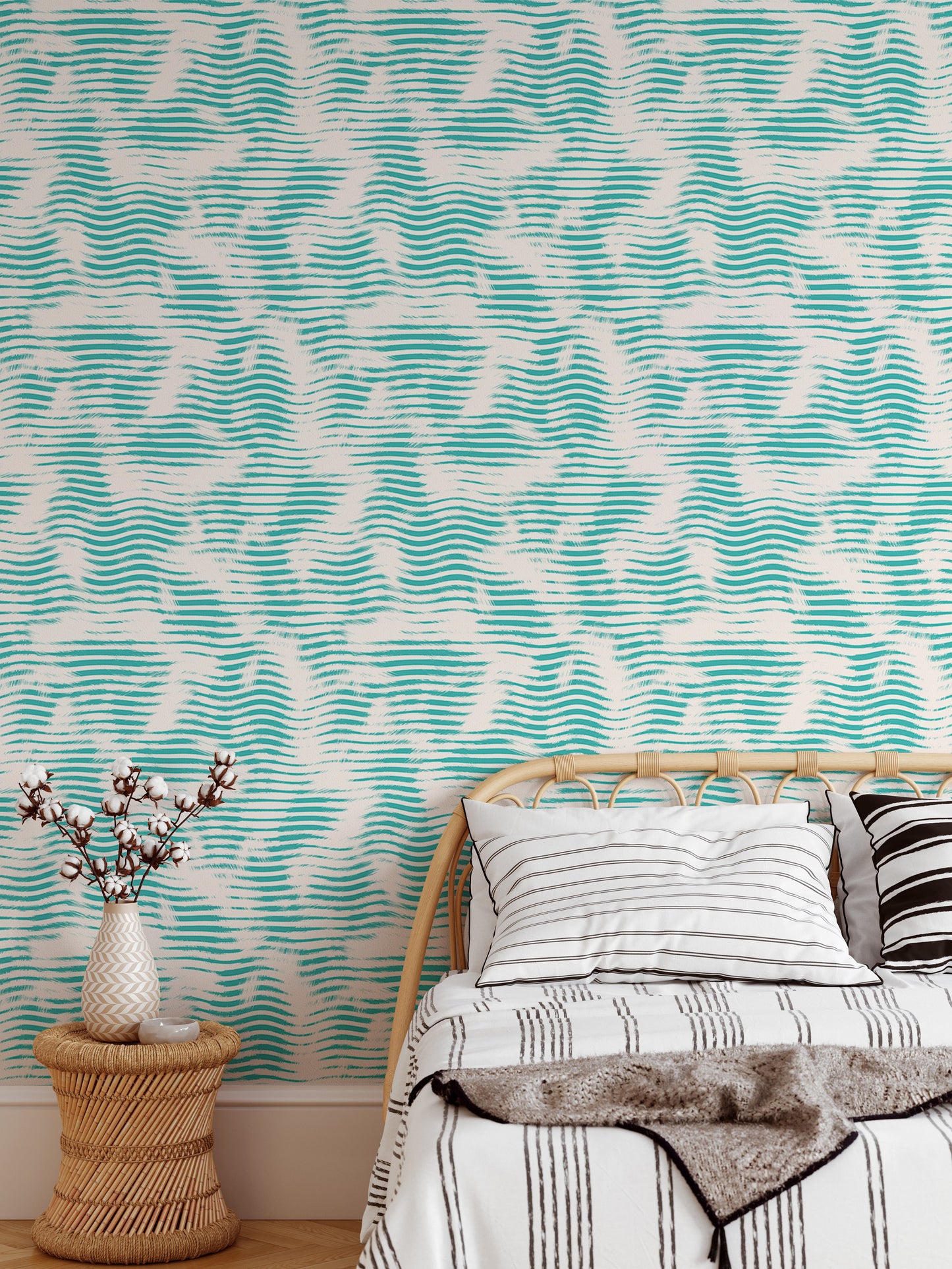 Aegean Teal Broken Stripe Grunge Wave Wallpaper For Walls