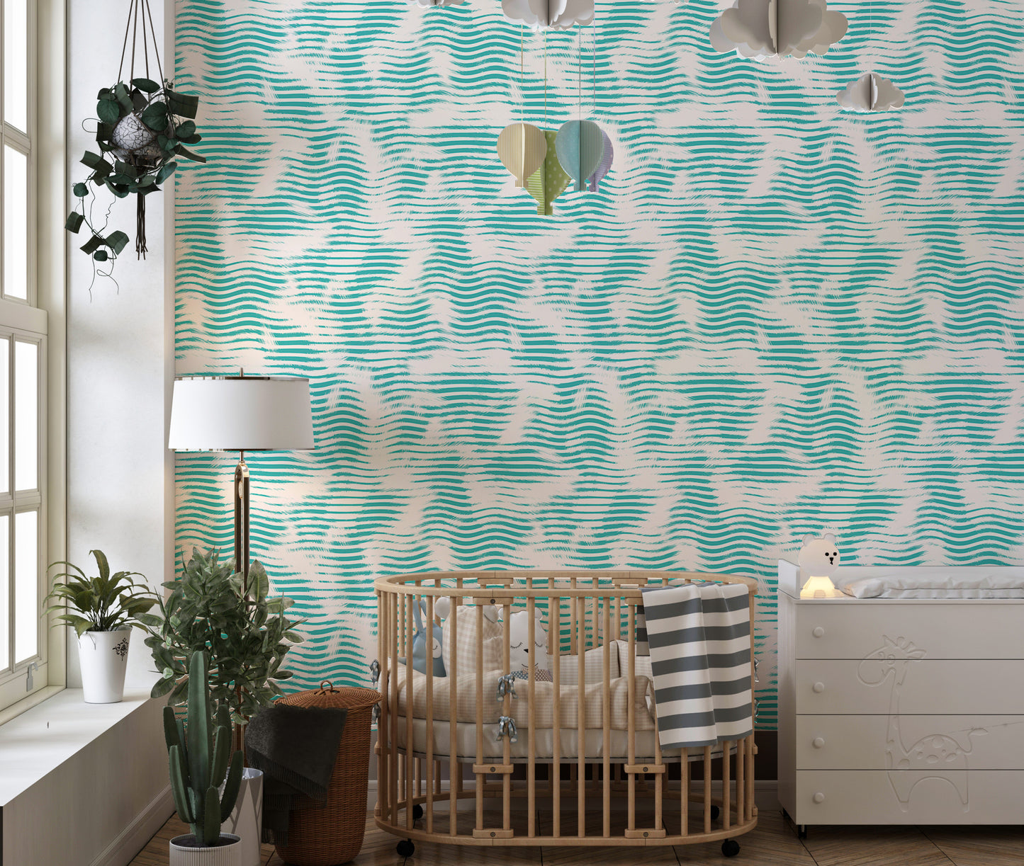 Aegean Teal Broken Stripe Grunge Wave Wallpaper For Walls