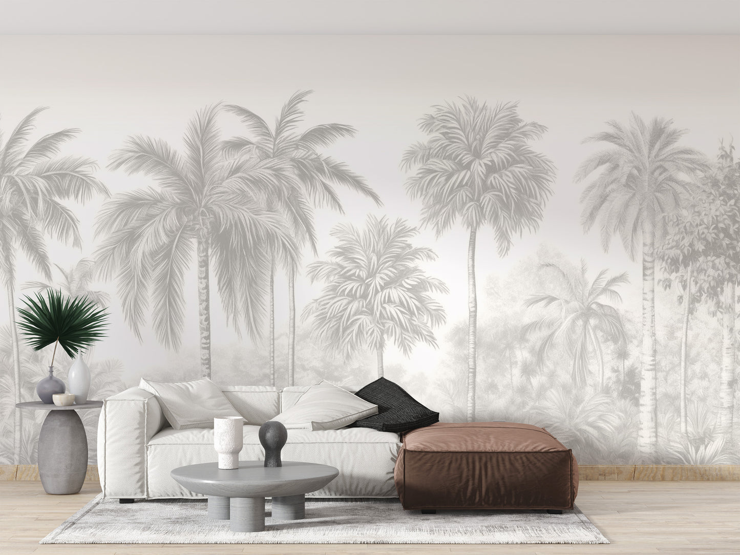 Soft beige palm trees mural for a calming room design
