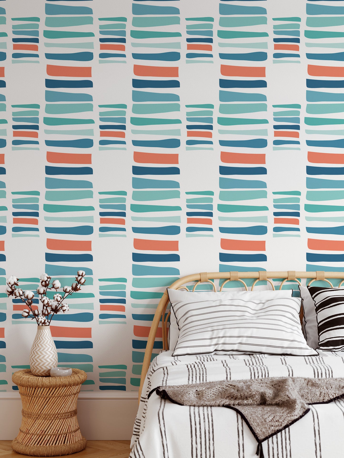 Hand Drawn Textured Maritime Stripes Colorful Wallpaper