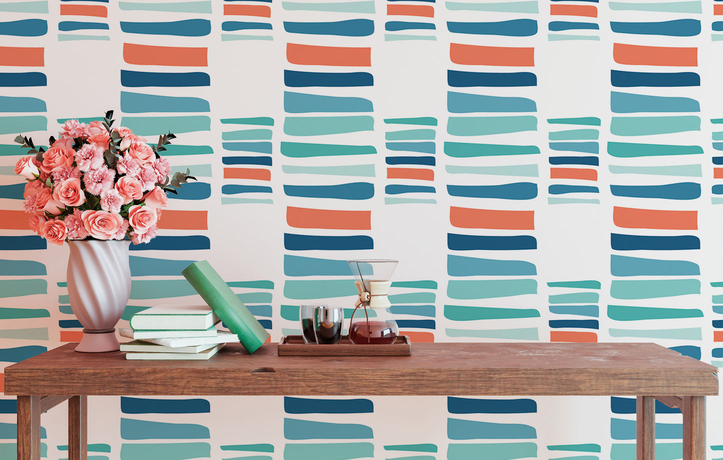 Hand Drawn Textured Maritime Stripes Colorful Wallpaper