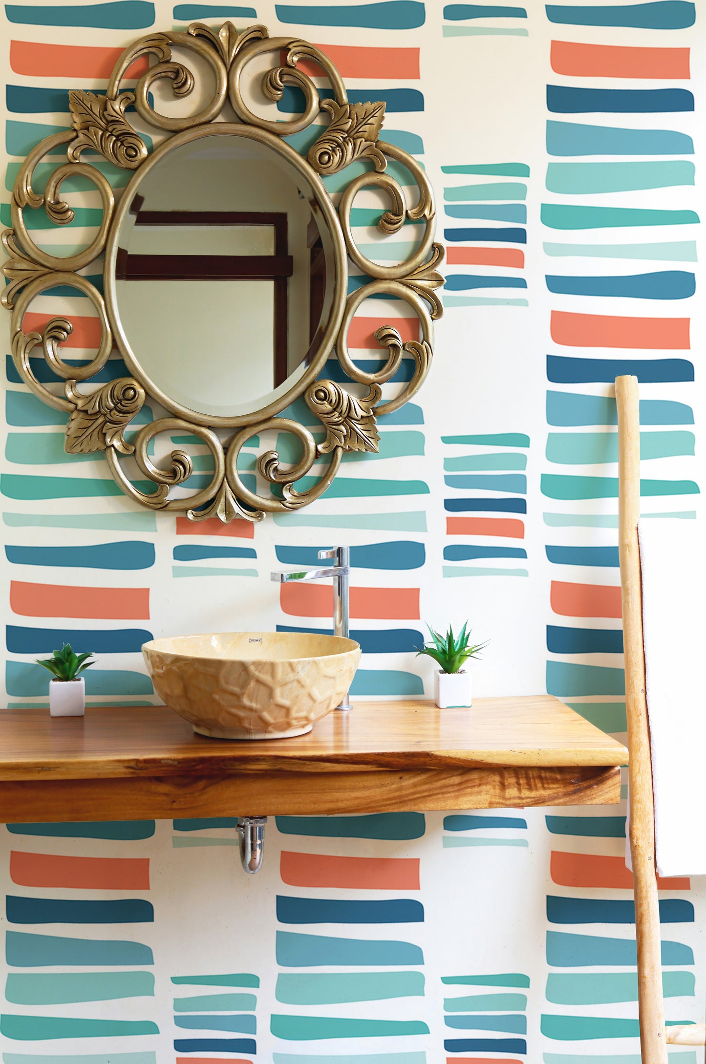 Hand Drawn Textured Maritime Stripes Colorful Wallpaper