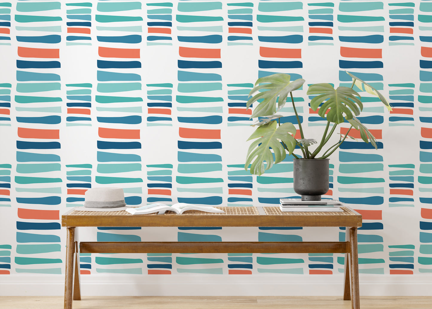 Hand Drawn Textured Maritime Stripes Colorful Wallpaper