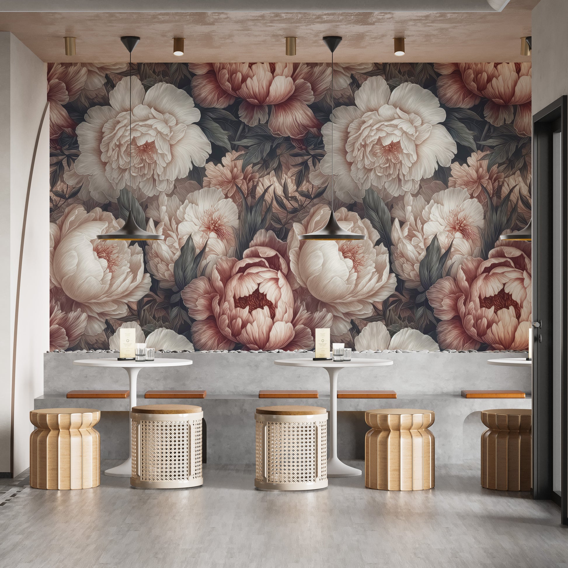 Delicate blush peony mural for a peaceful room design
