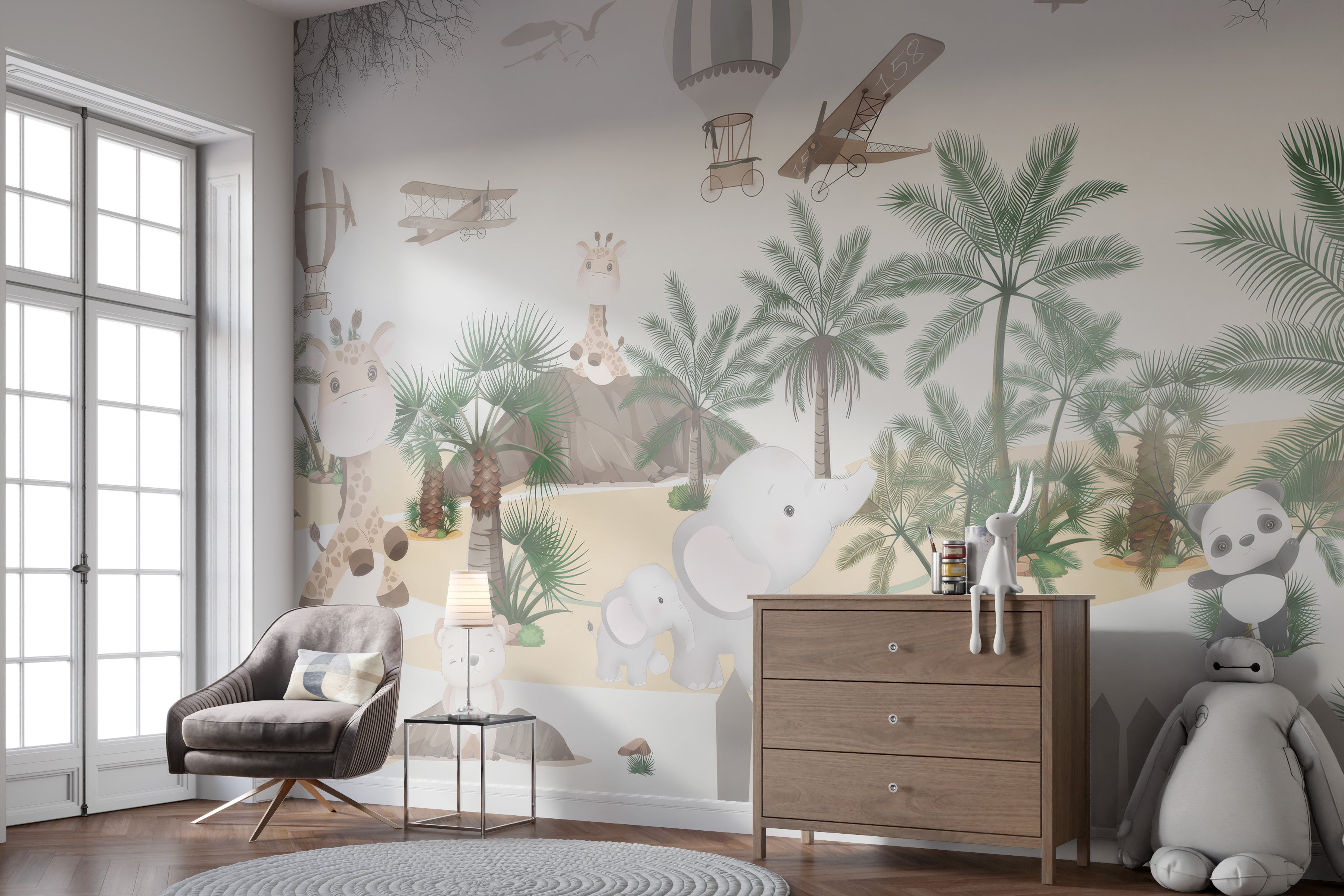 Cute Animal Safari Wall Mural for a playful touch