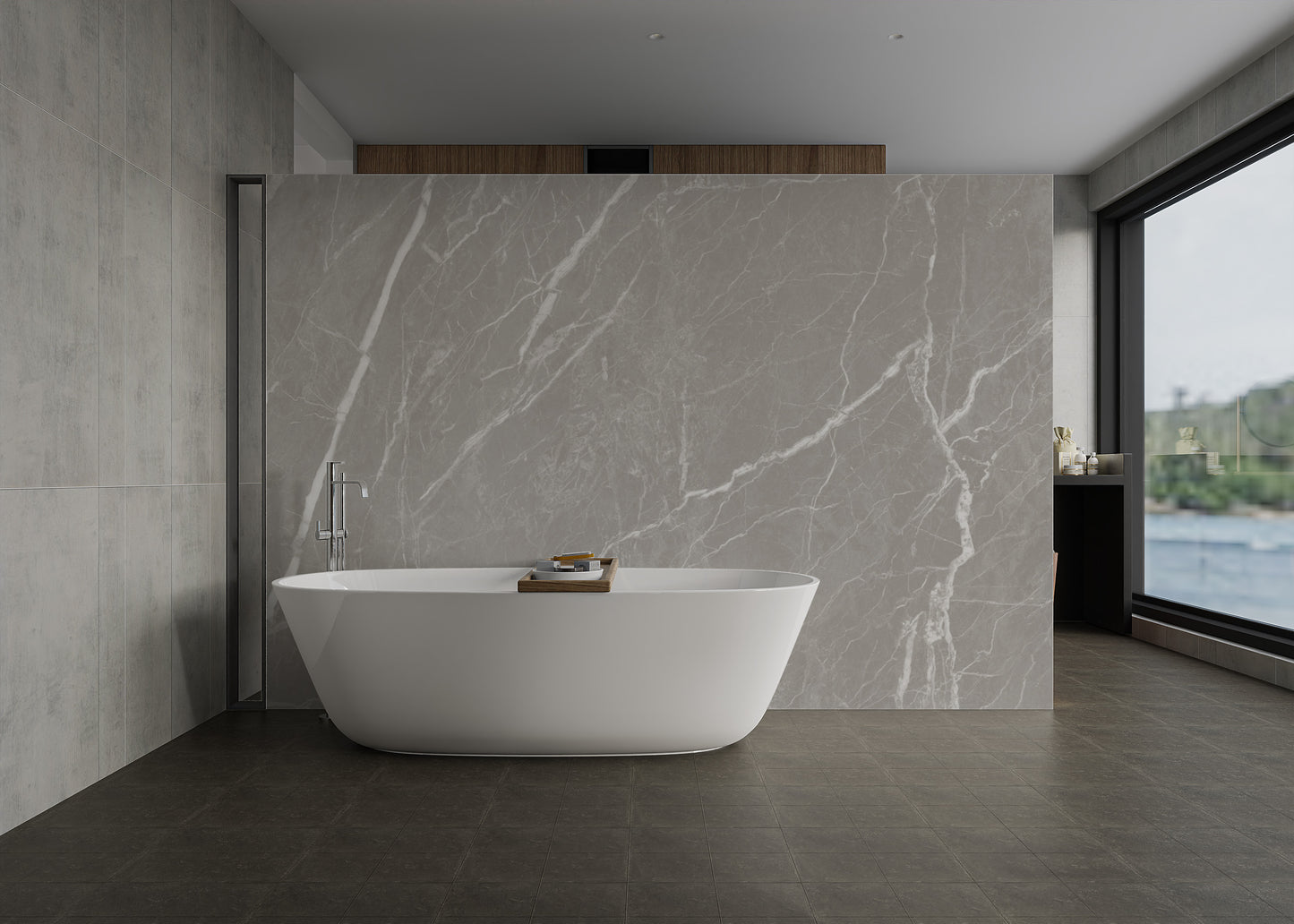 Modern wallpaper featuring realistic cement and marble tones