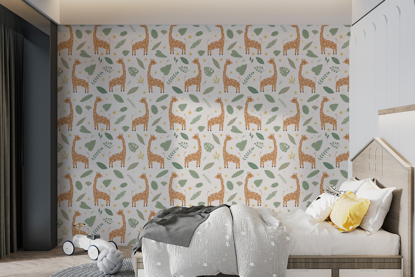 Giraffe and Leaves Wallpaper Mural - Yellow