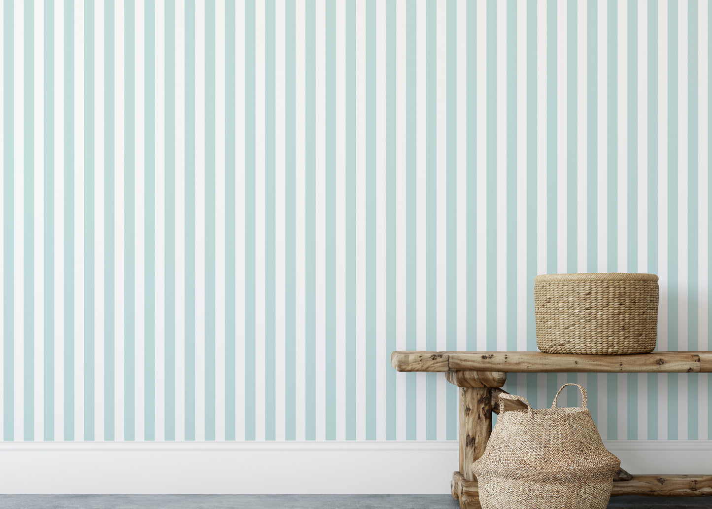 Preppy Wide Vertical Stripe Turquoise and White Color Wallpaper