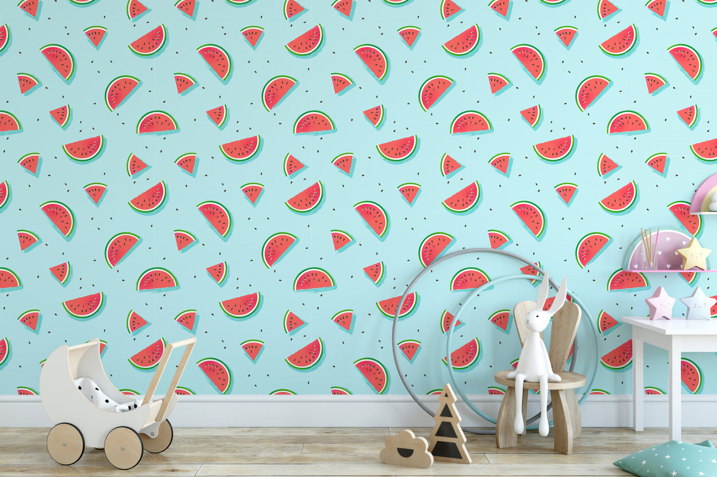 Cheerful watermelon fruit wallpaper look
