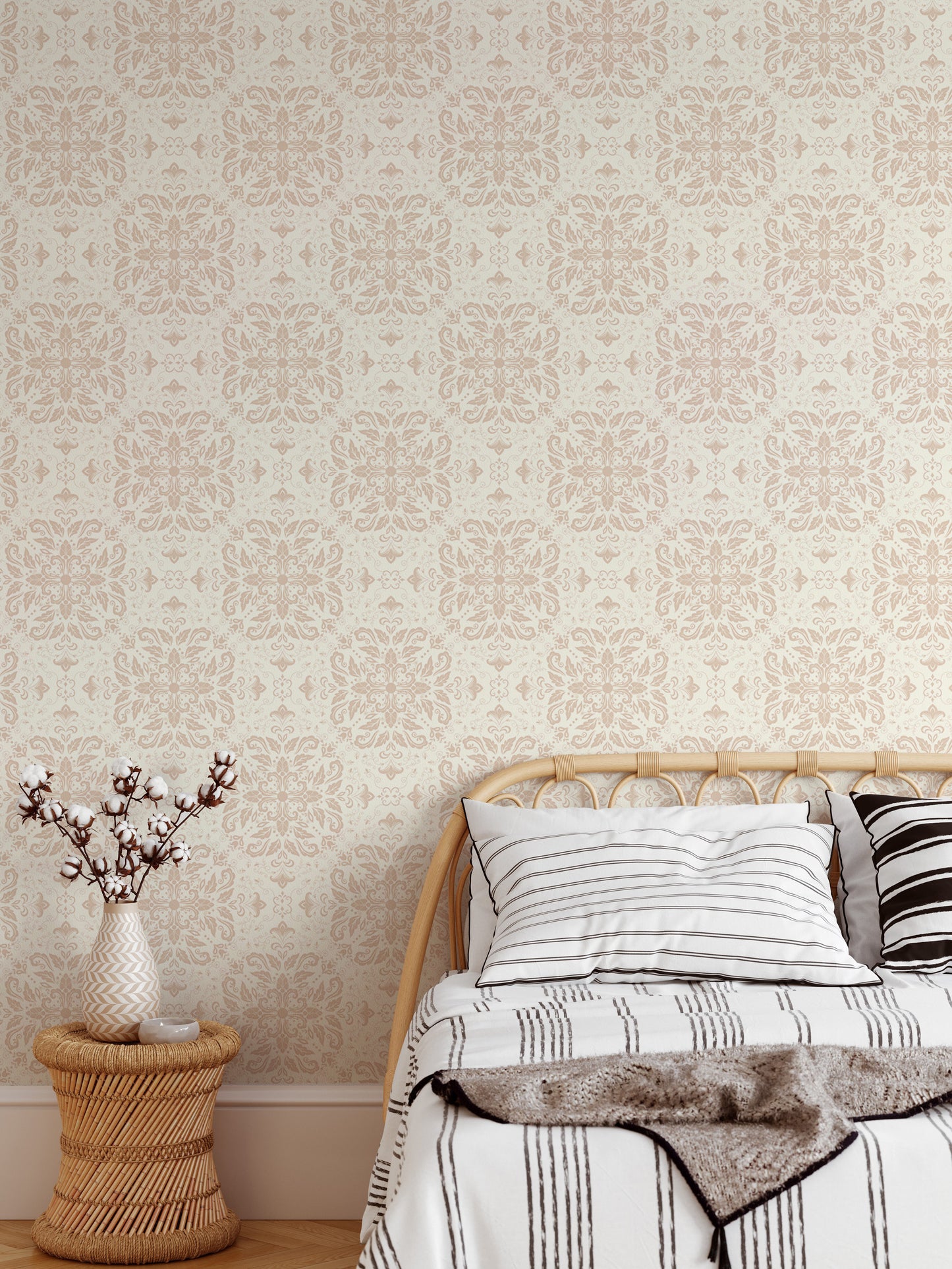 Beige Repeat Pattern Damask Peel and Stick Wallpaper