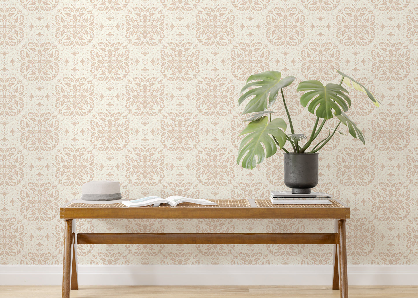 Beige Repeat Pattern Damask Peel and Stick Wallpaper