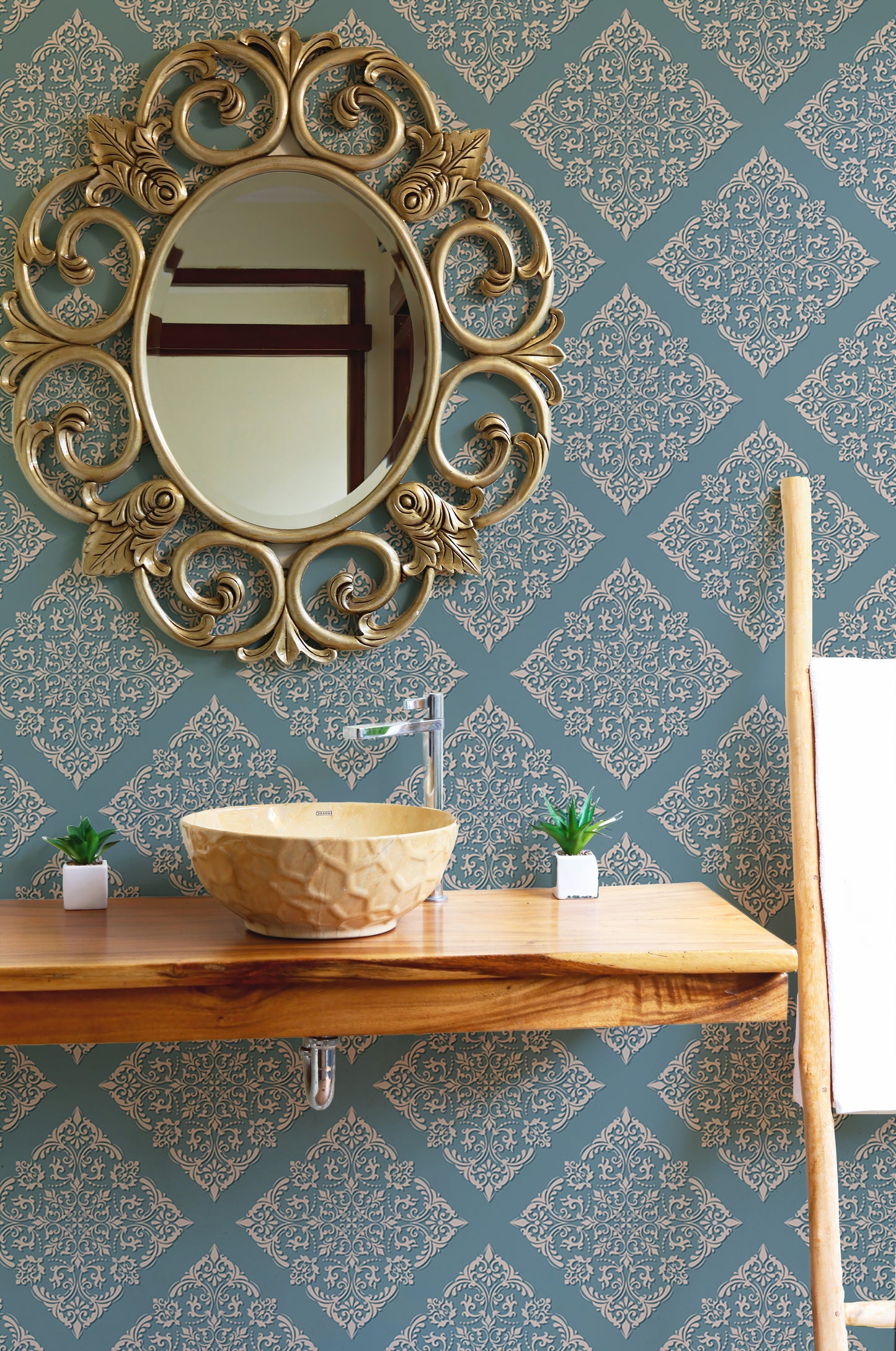 Blue Color Modern Damask Wallpaper For Walls