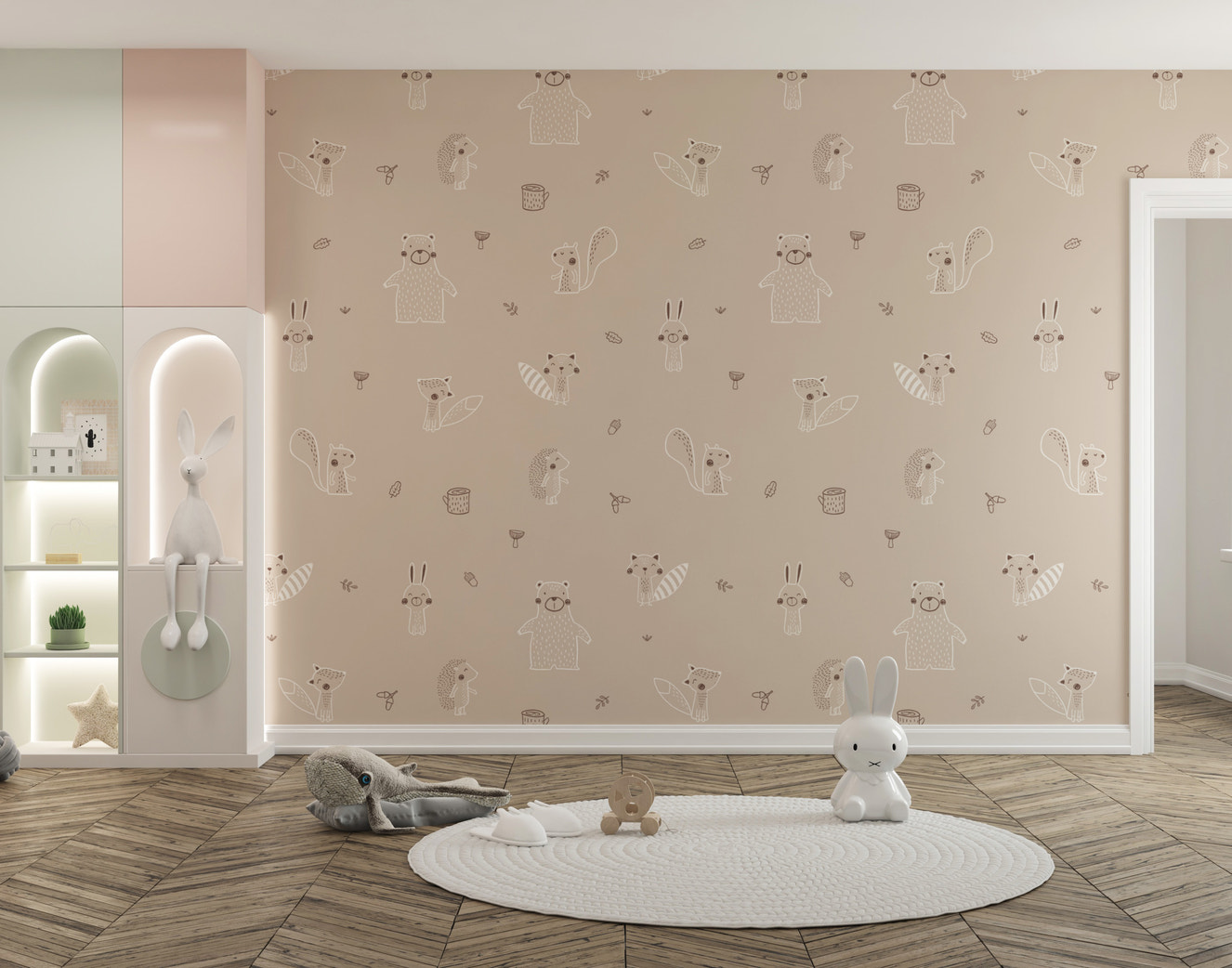 Beige Forest Friends Wallpaper for Walls