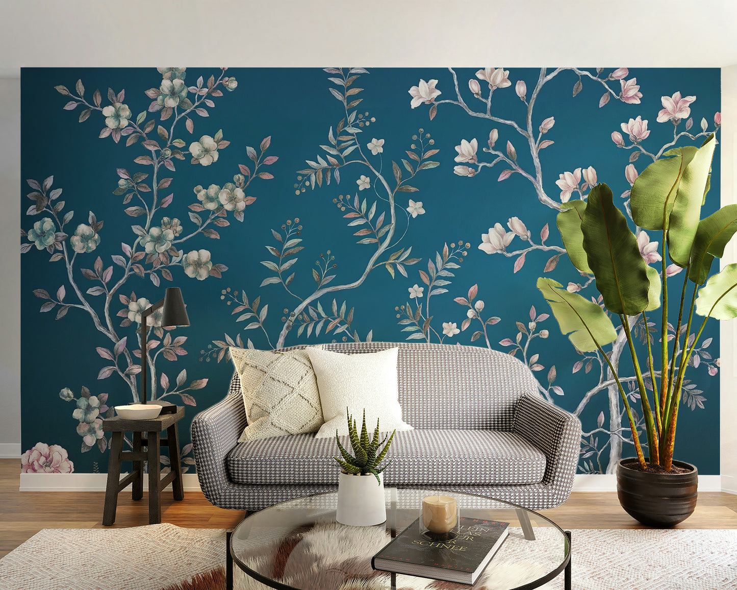 Elegant blue chinoiserie mural for timeless wall decor
