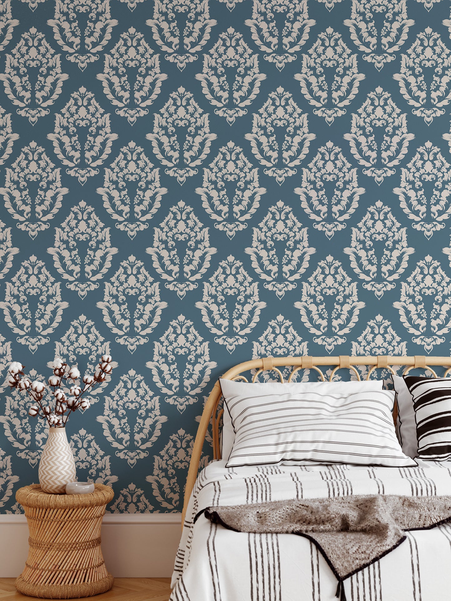 Blue Baroque Texture Pattern Premium Vector Damask Wallpaper