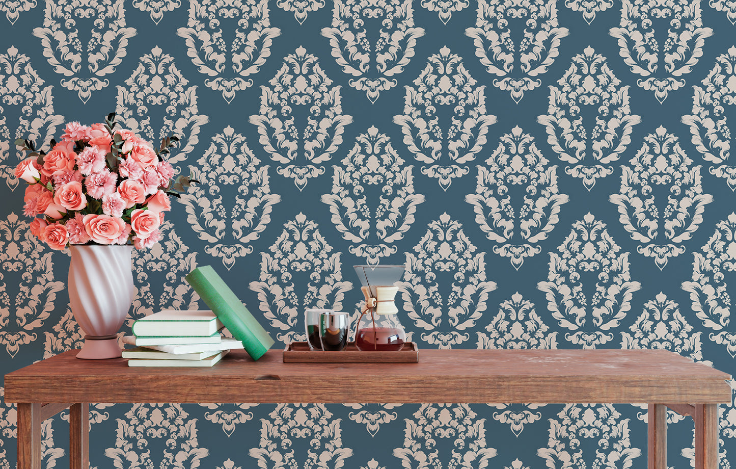 Blue Baroque Texture Pattern Premium Vector Damask Wallpaper