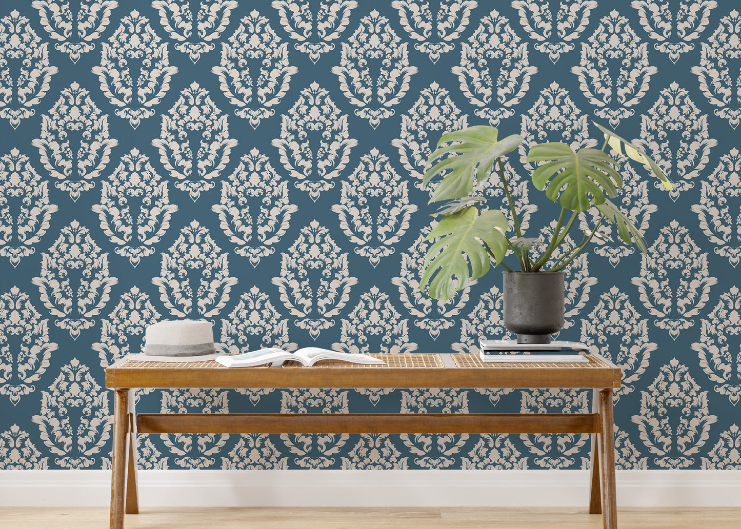 Blue Baroque Texture Pattern Premium Vector Damask Wallpaper