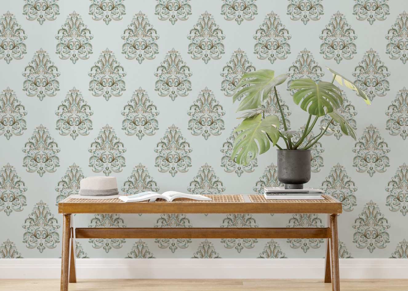 Shop At Vintage Milan Damask Green Color Self Adhesive Wallpaper