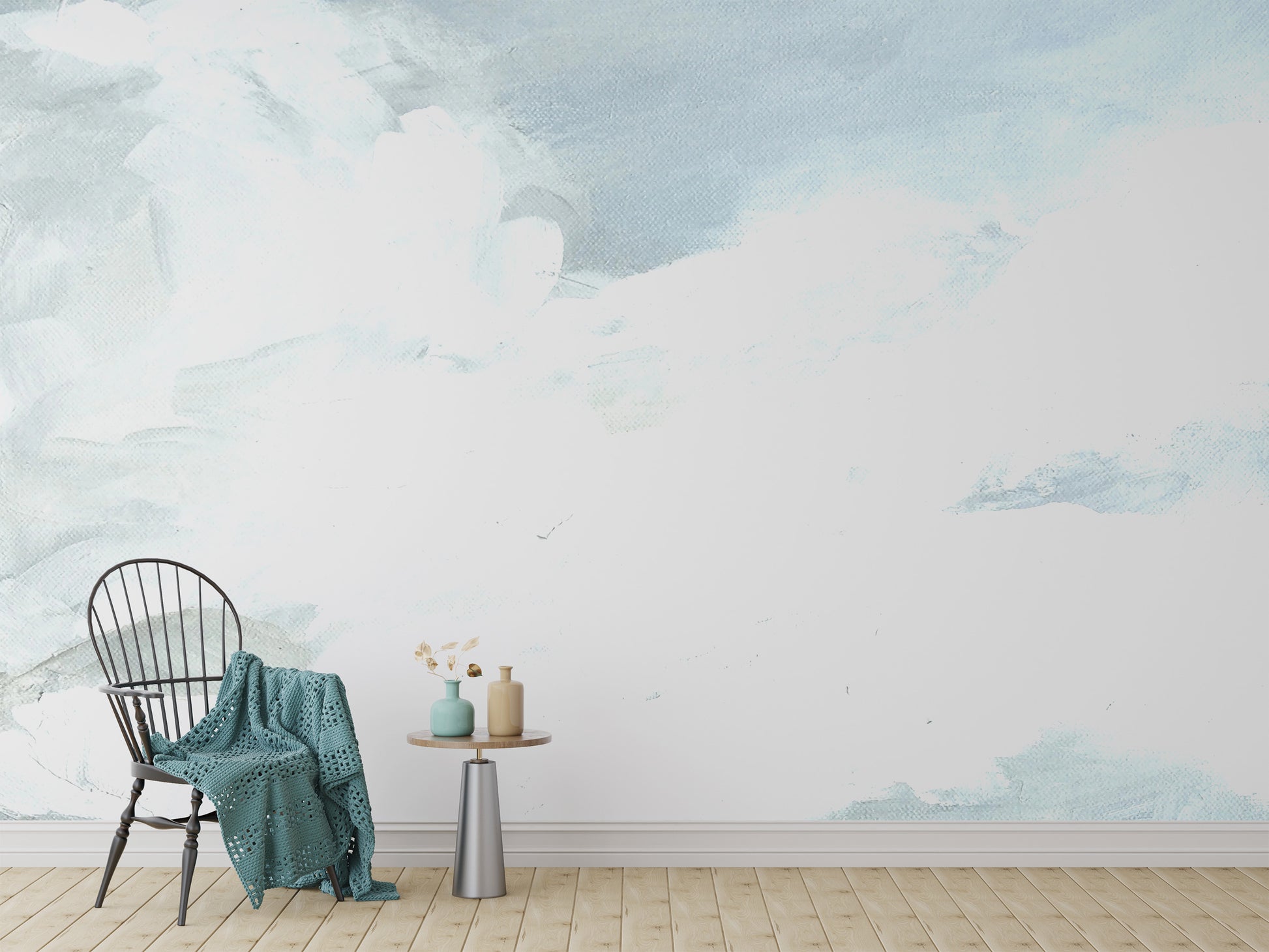 Beautiful watercolor sky mural in calming soft colors.
