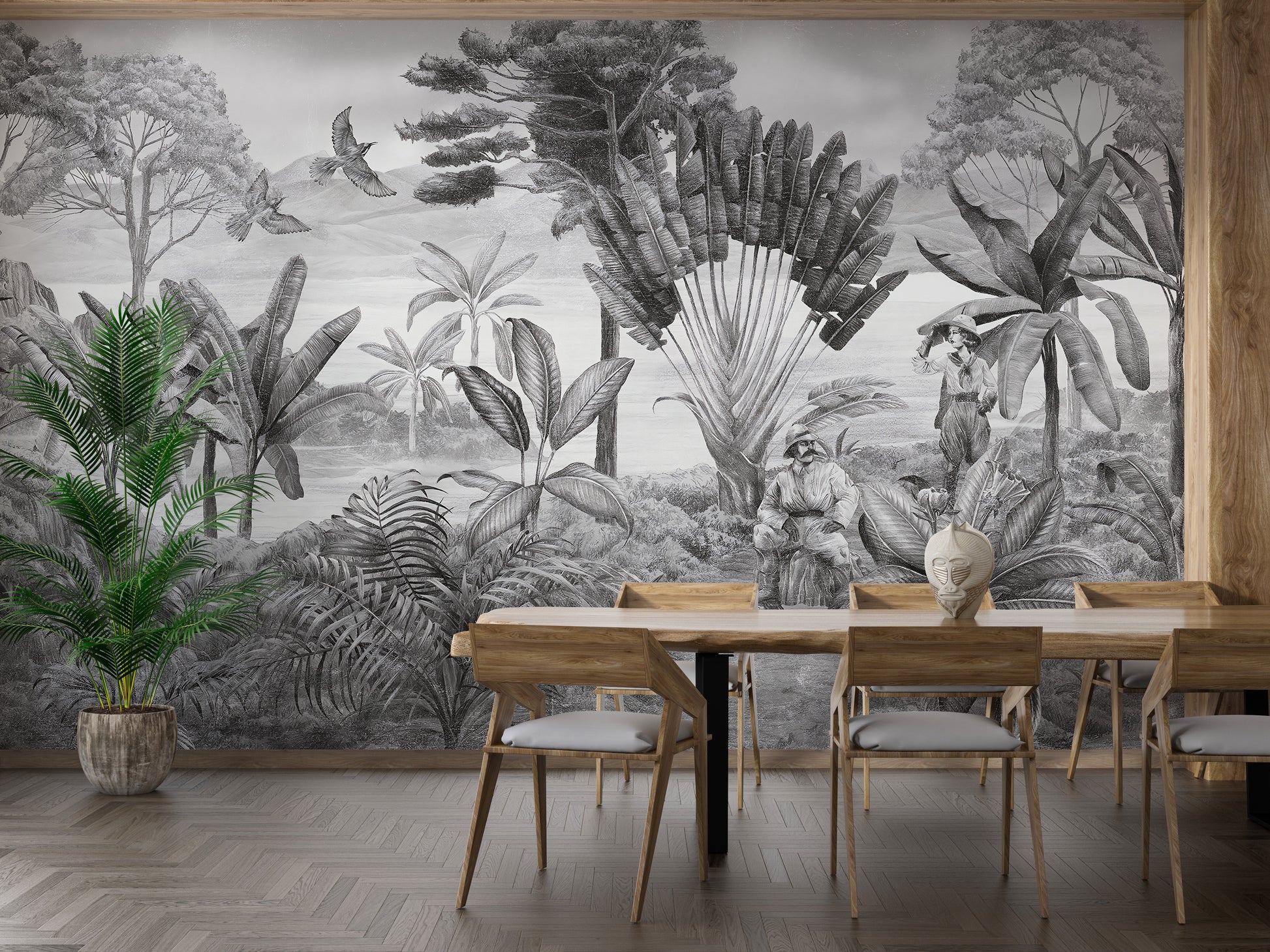 Elegant monochrome mountain view wallpaper mural