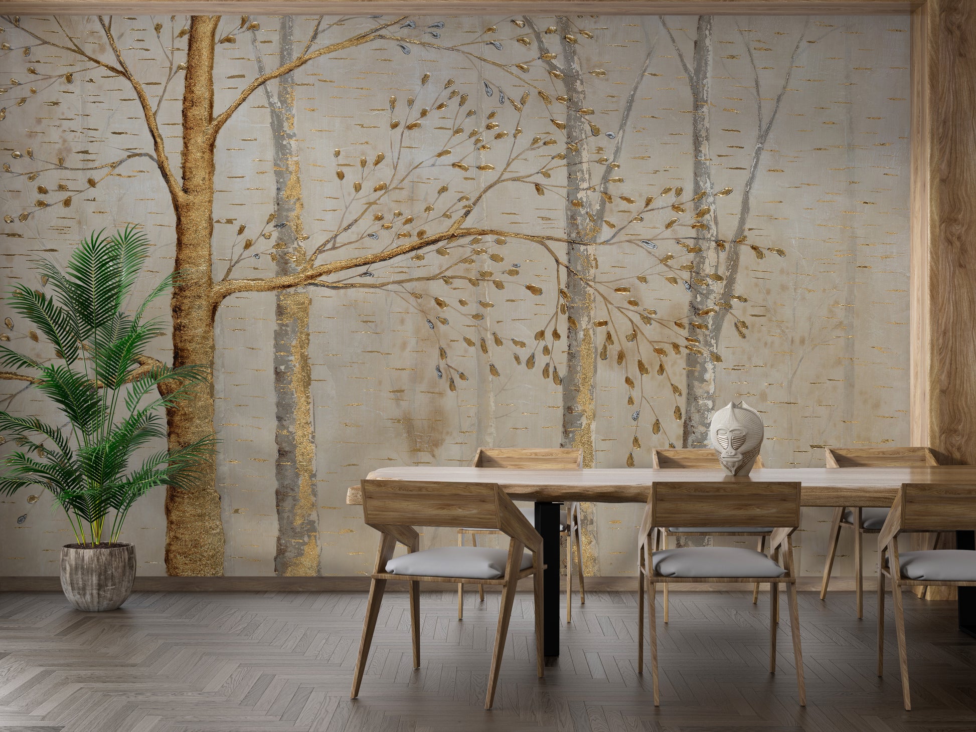 Metallic Gold Leaves Wallpaper for Sophisticated Decor