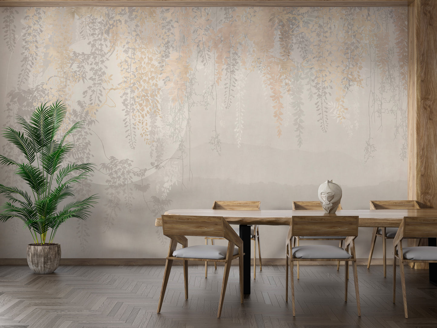 Golden and Grey Hanging Leaves Wallpaper Murals