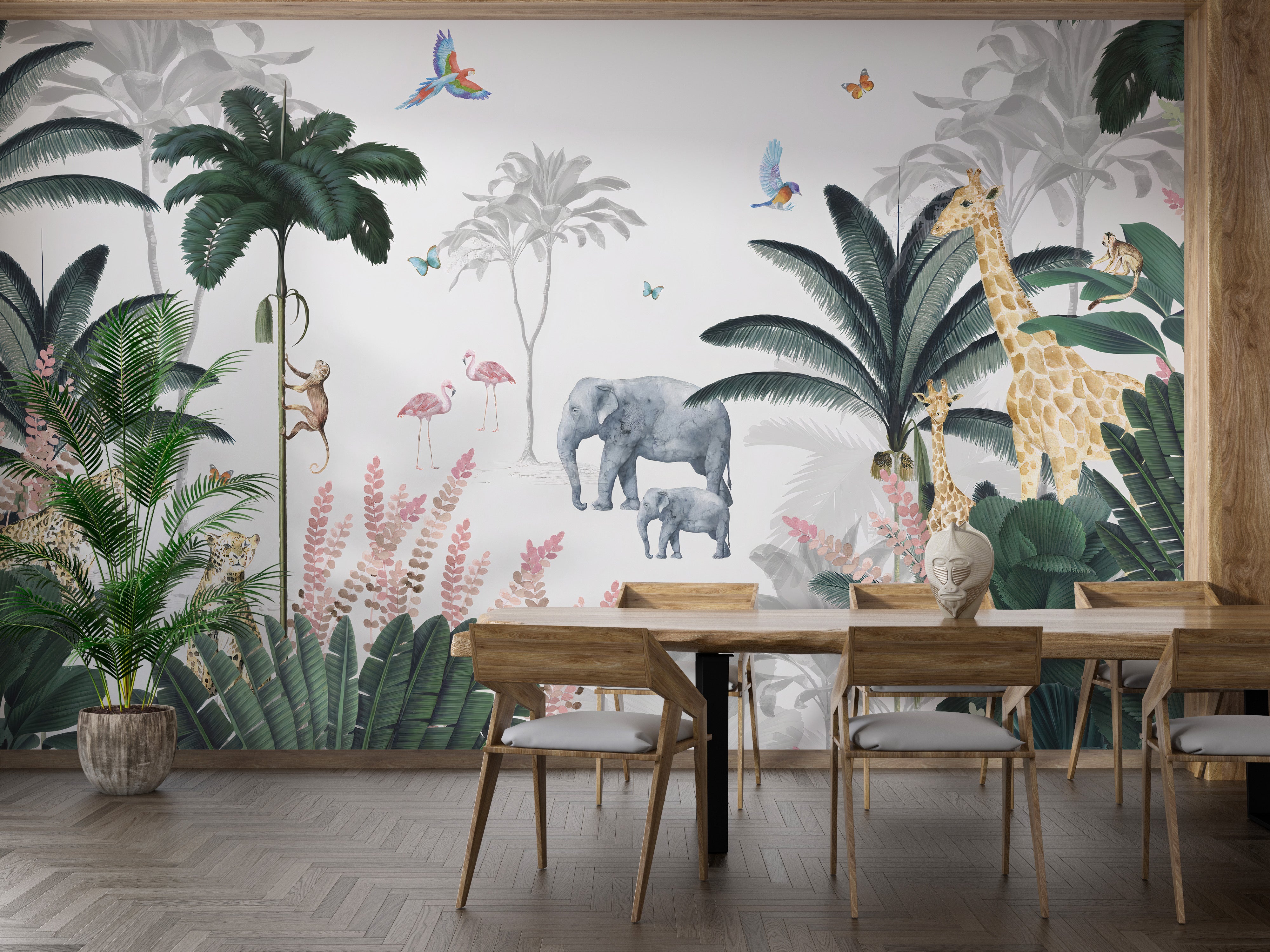 Exotic wildlife kids room wallpaper