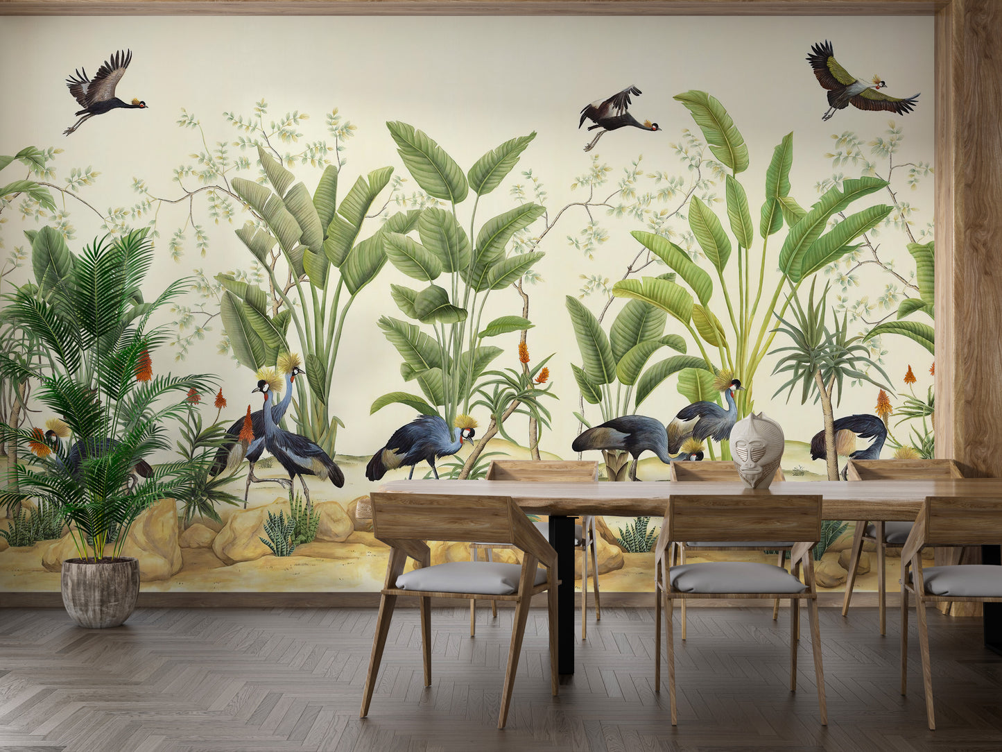 Floral birds watercolor mural