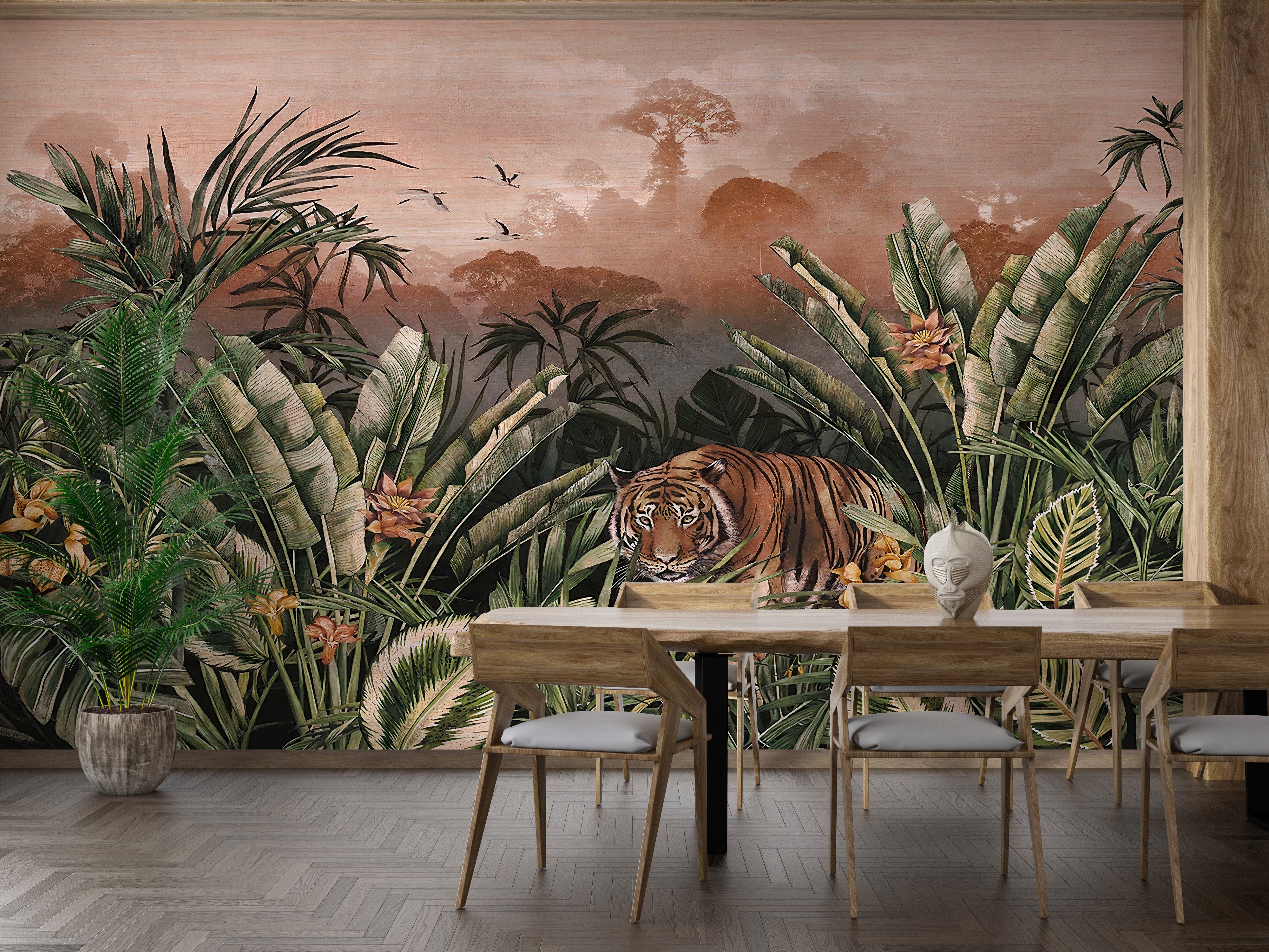 Elegant tiger in jungle mural