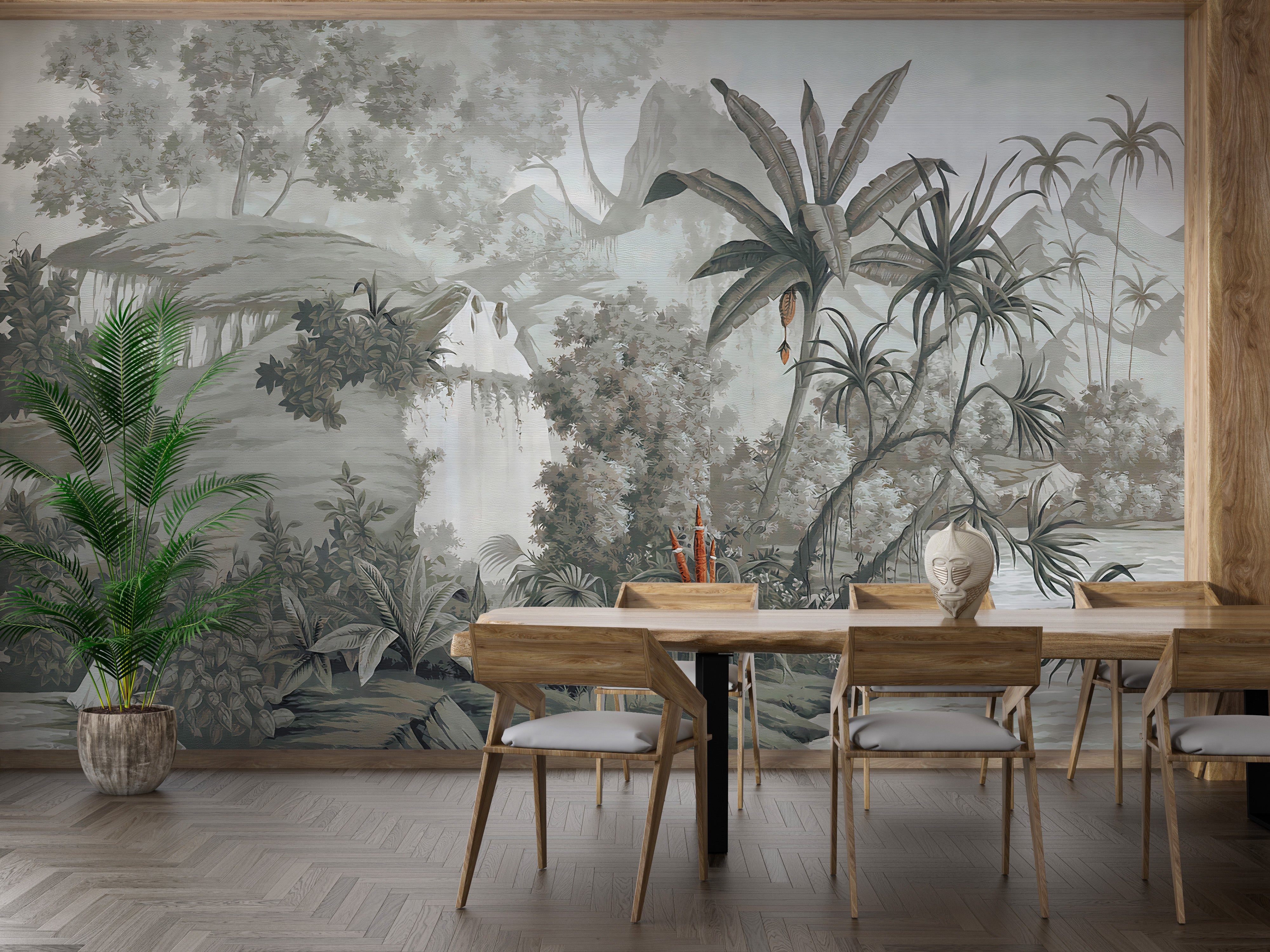 Monotone forest wallcovering for tranquil rooms
