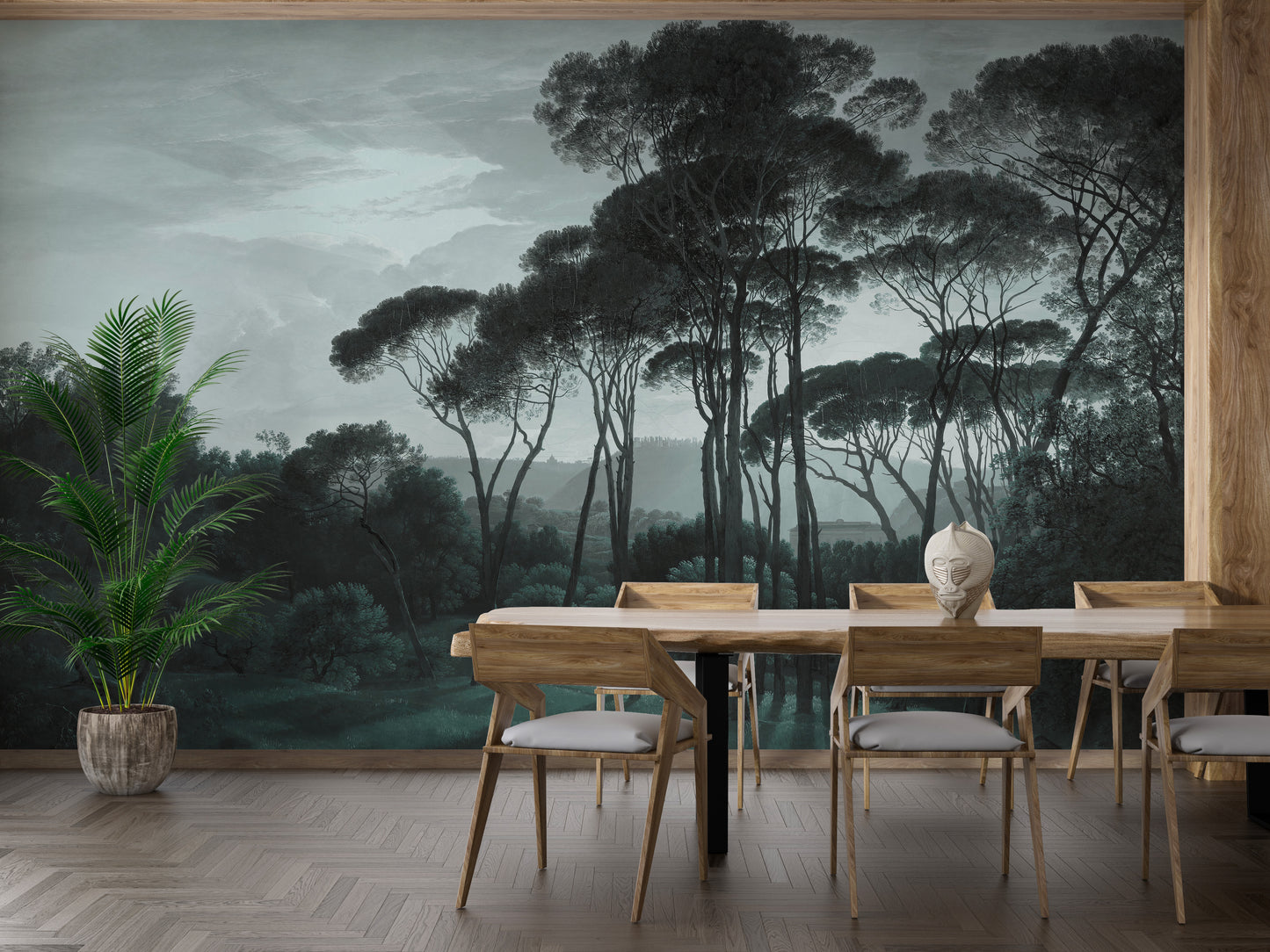 Dark green forest-themed wallpaper for walls
