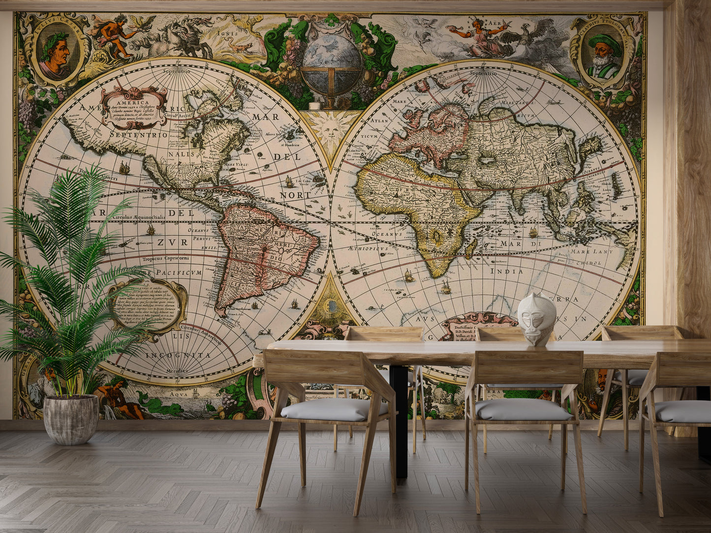 Vintage-style world map wallpaper for homes
