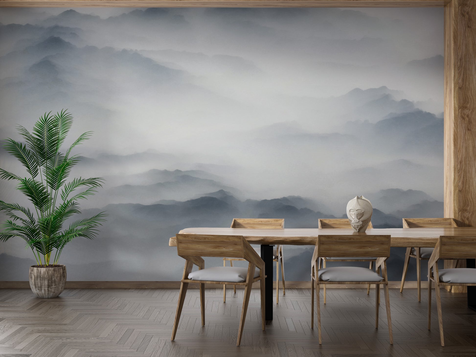 Misty hills wallpaper mural for modern walls
