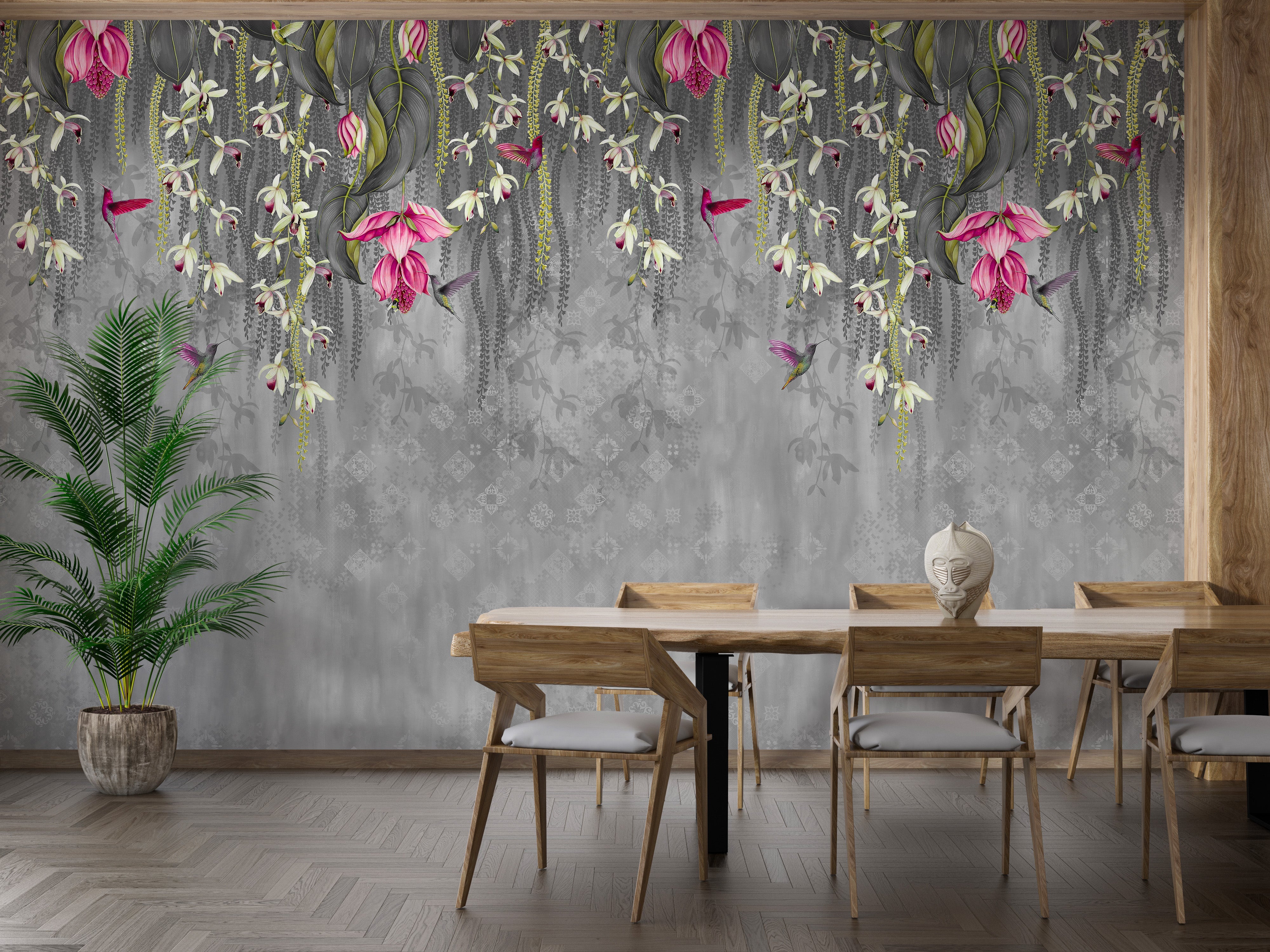 Romantic blush flower mural for decor
