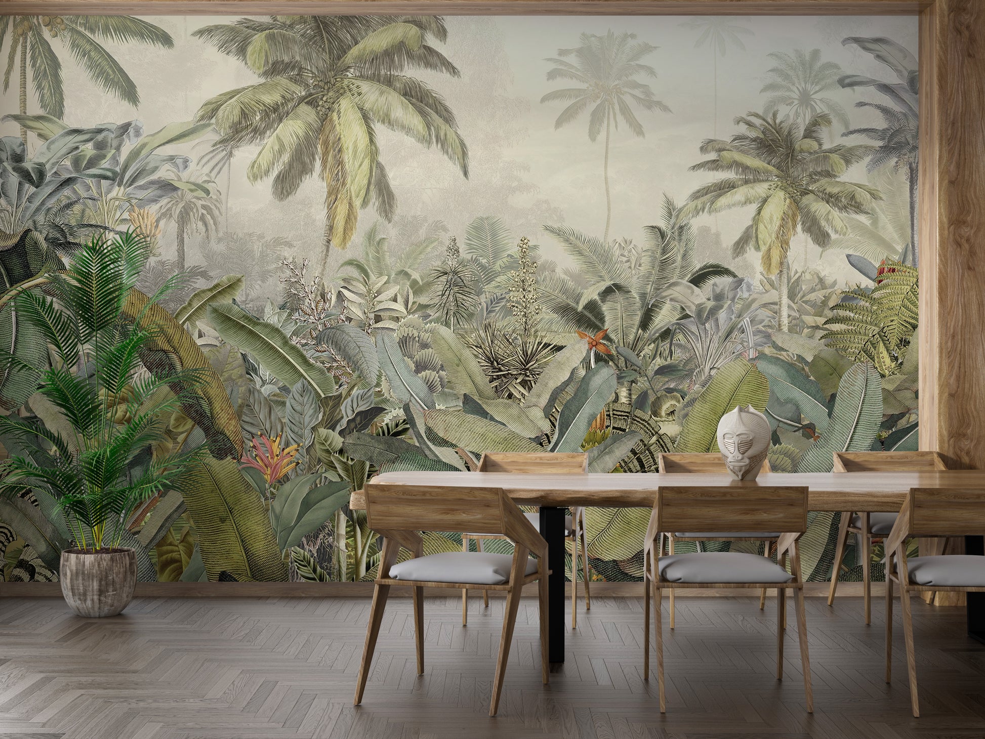 Green tropical canopy wallpaper mural idea
