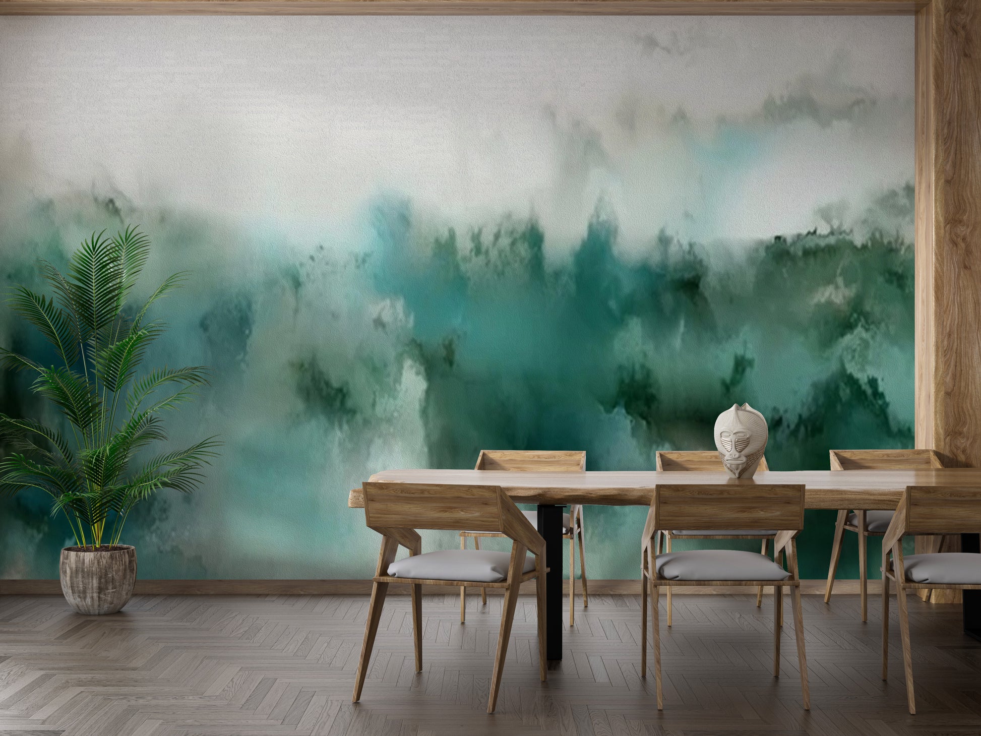 Modern brushstroke design wallpaper in turquoise
