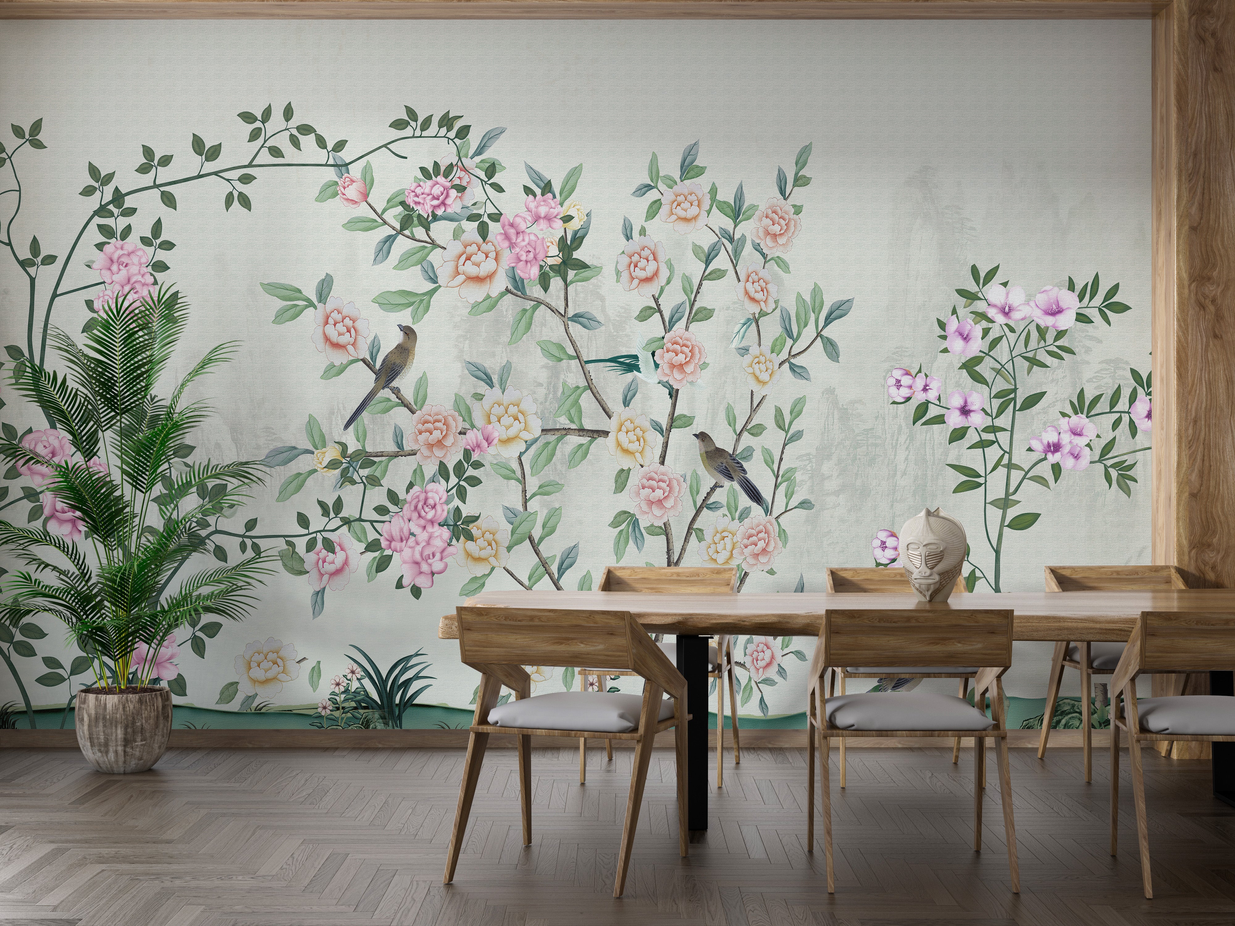 Romantic garden-inspired wall mural.
