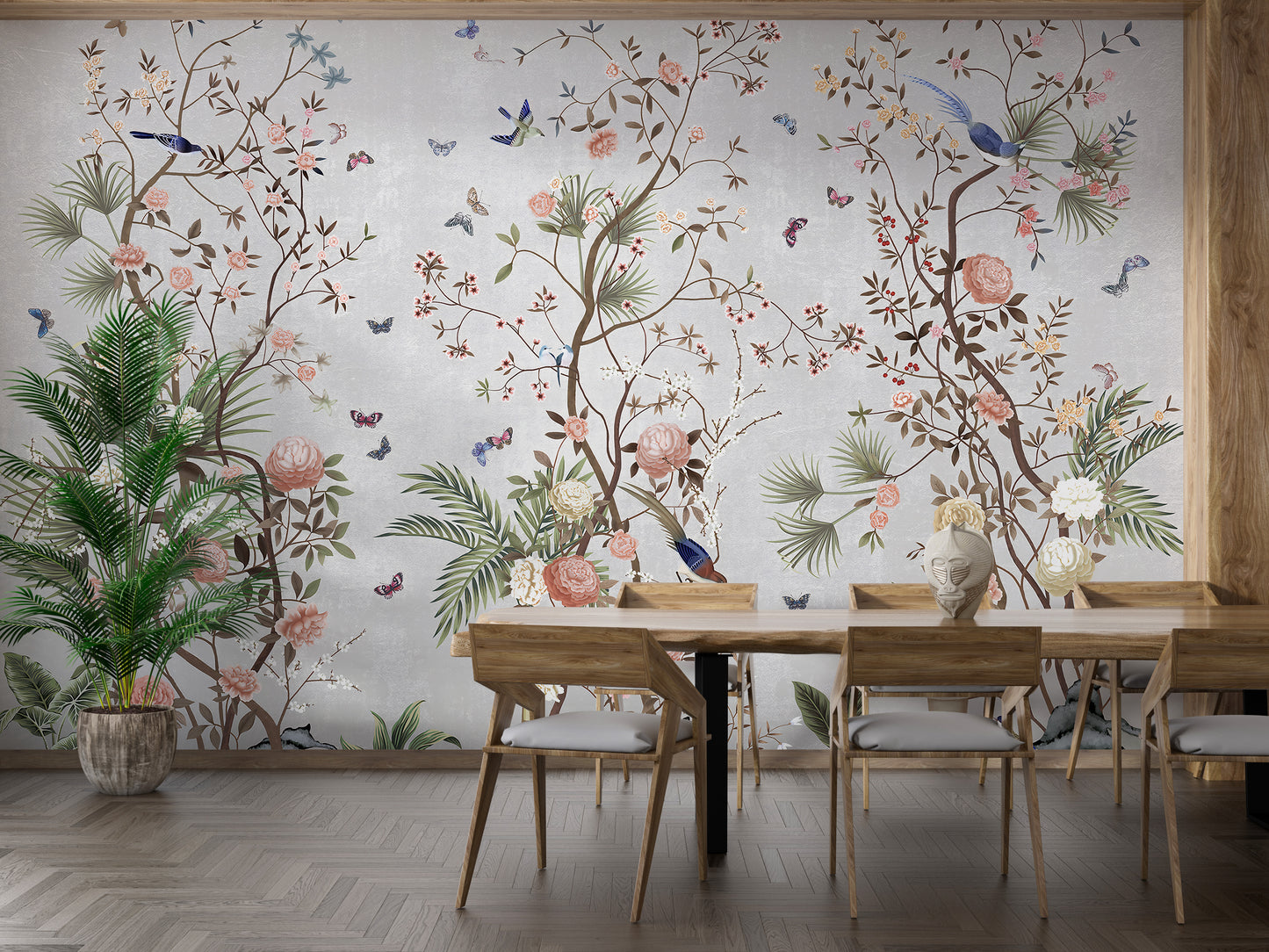 Chic vintage-inspired green leaves wallpaper
