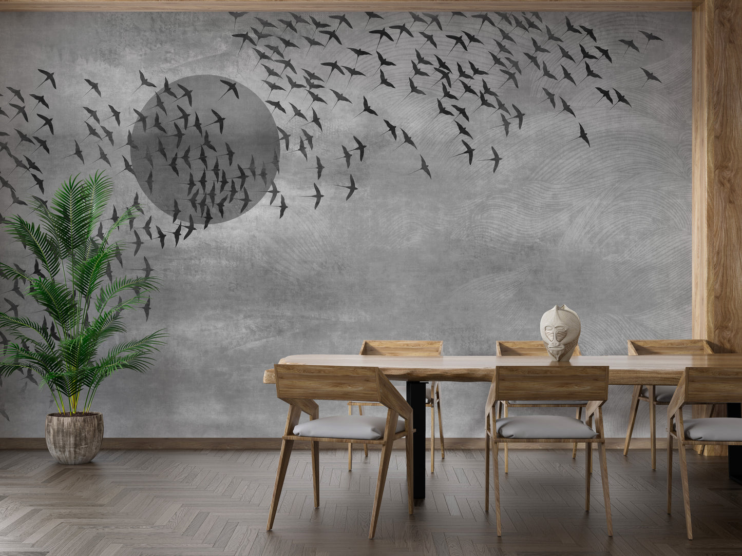 Flying Birds Gray Tone Wallpaper