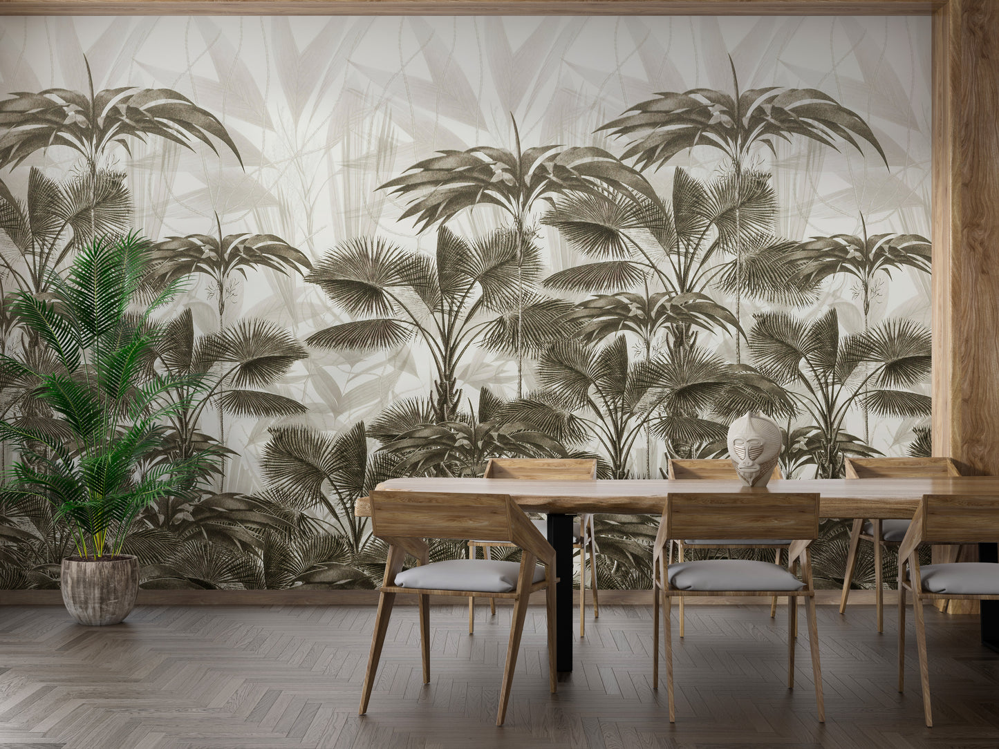 Exotic palm leaf wallpaper mural for decor.
