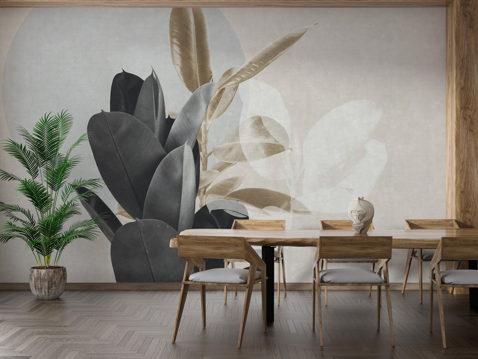 Artistic black and beige leaves wall decor.
