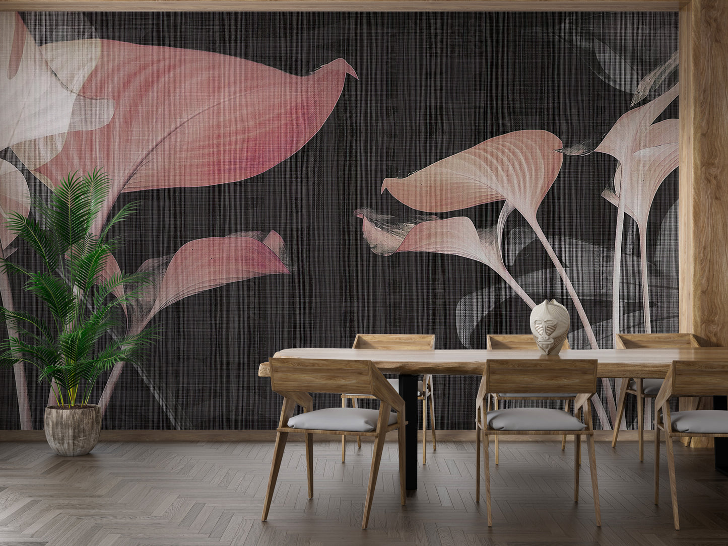 Subtle pink watercolor flowers wall mural.
