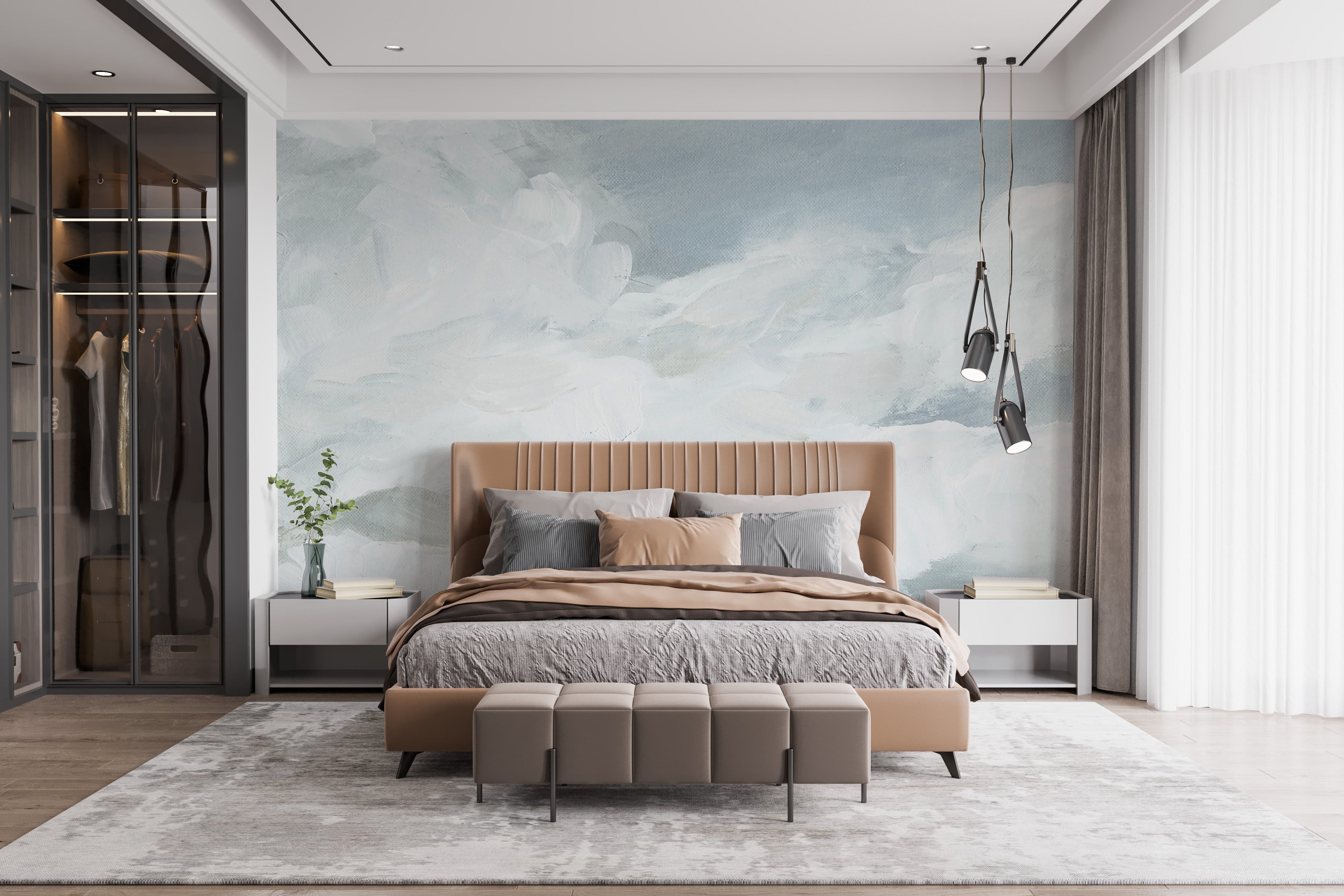 Tranquil watercolor sky design for a serene wall mural.
