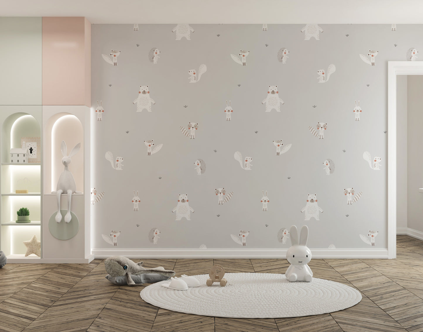 Cream Forest friends Wallpaper Murals