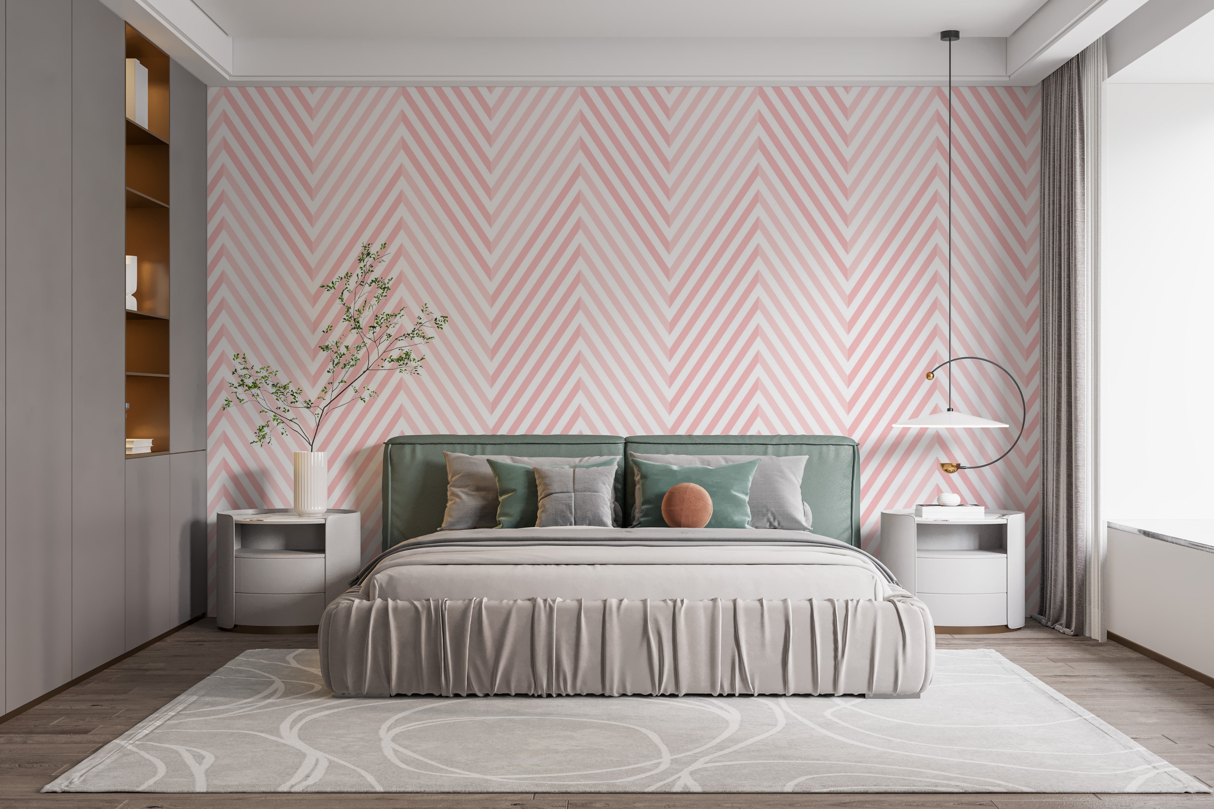 Unique geometric mural in neutral tones
