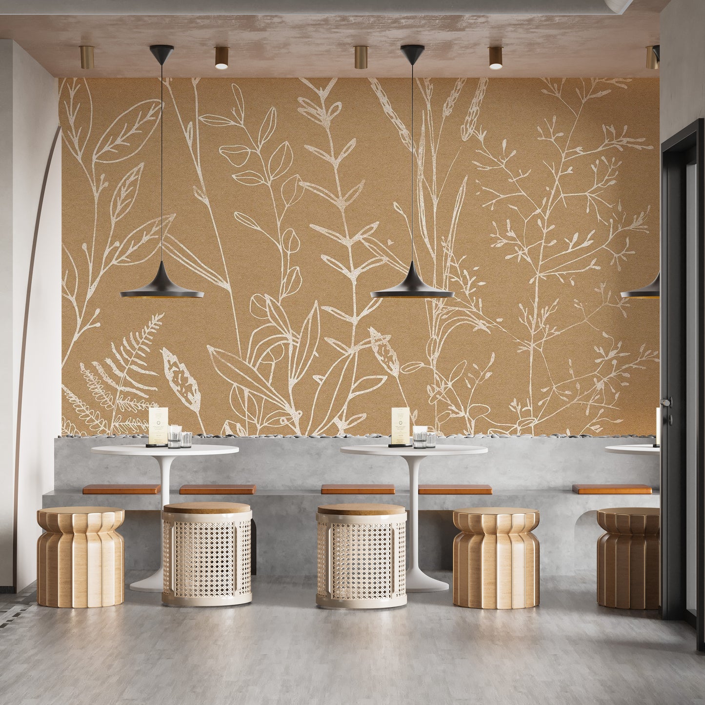 Stylish beige botanical wallpaper mural for chic rooms



