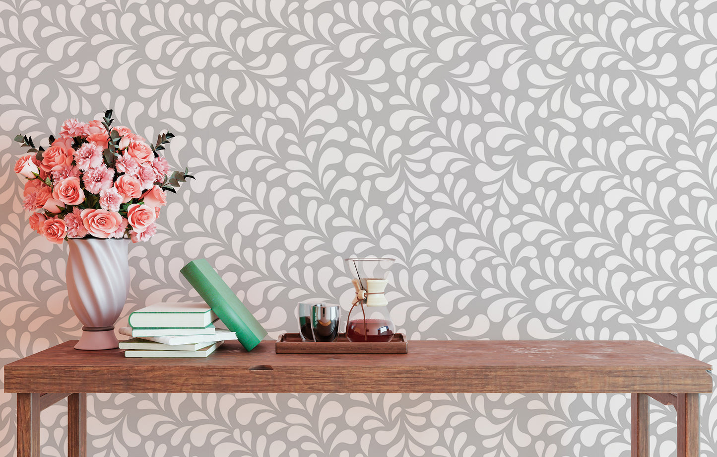 Vector Seamless White Drops Damask Wallpaper